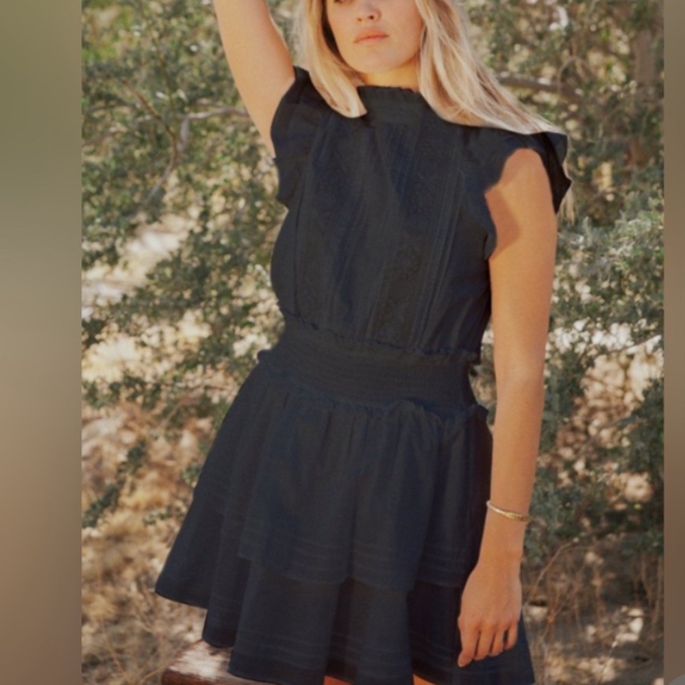Cleobella Black Ruffled Mock Neck Mini Dress